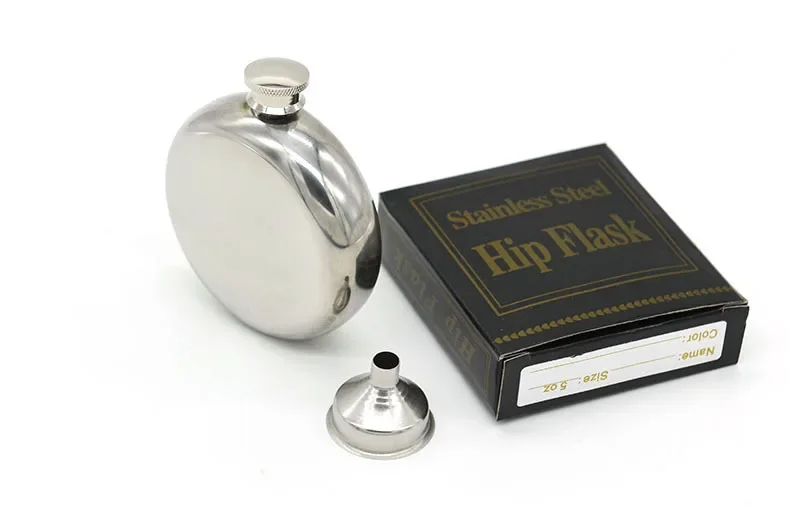 5oz Round Design Mini Flagon Stainless Steel Outdoor Portable Whiskey Wine Pocket Flagon Hip Flask With Funnel
