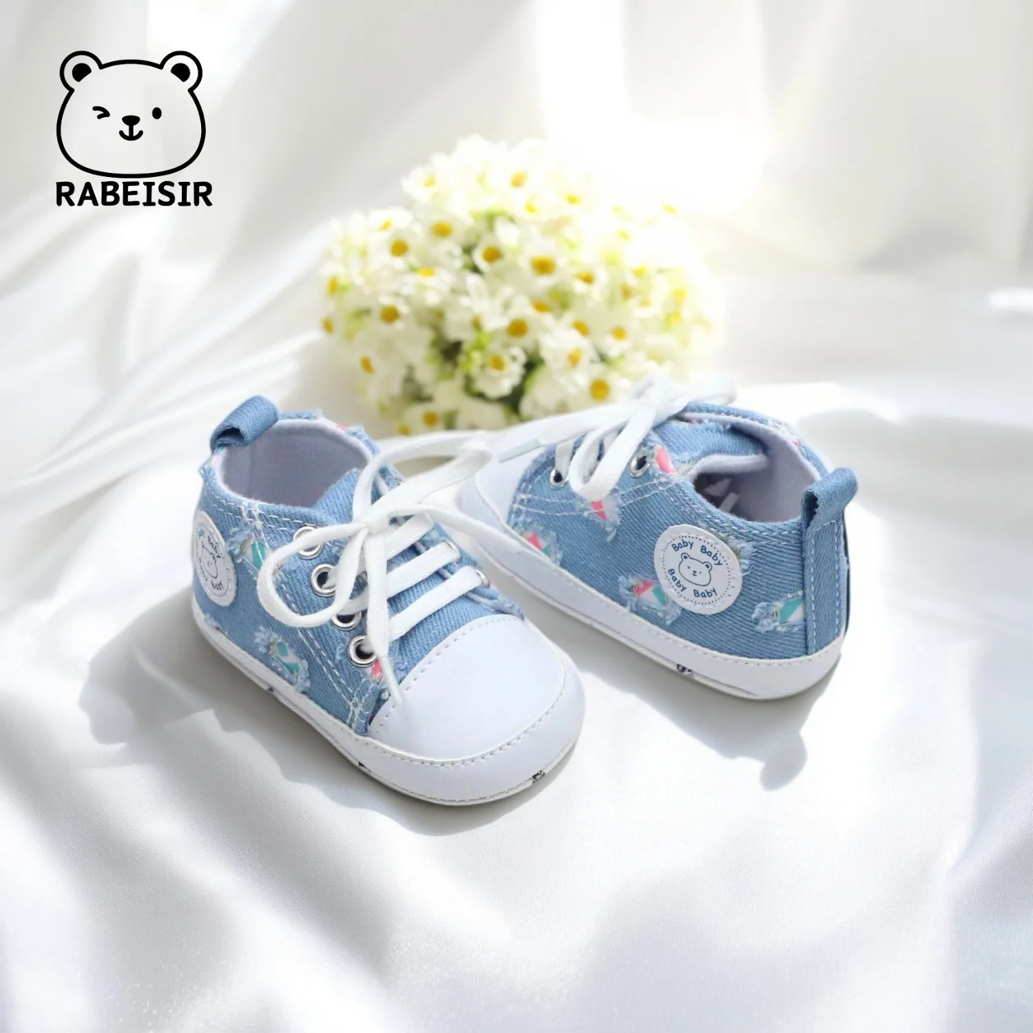 جديد الدنيم حذاء قماش طفل حذاء طفل صغير القماش الأحذية 0-18 أشهر لينة وحيد تنفس عدم الانزلاق الدانتيل متابعة نمط #3