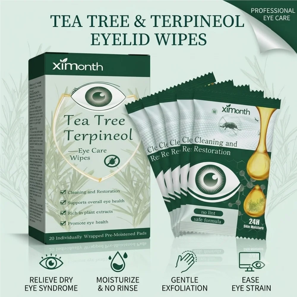 Eyelid Cleansing Wipes Relieve Dry Eye Fatigue Irritation No Rinse Moist Eye Exfoliating Pads Daily Care 20Pcs