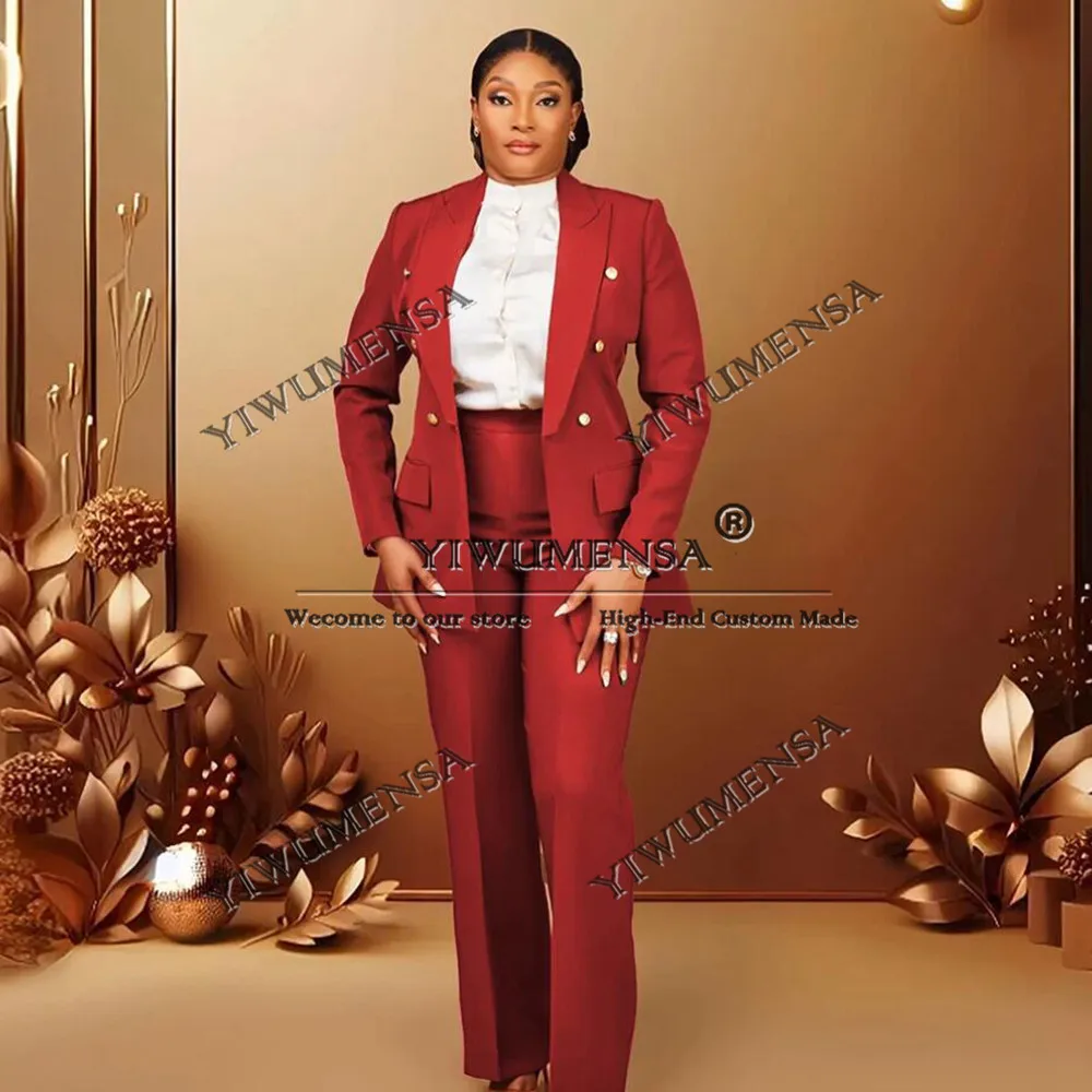 Pantaloni da donna marroni solidi adatti pantaloni giacca monopetto 2 pezzi abiti per la madre della sposa abbigliamento da matrimonio femminile personalizzato