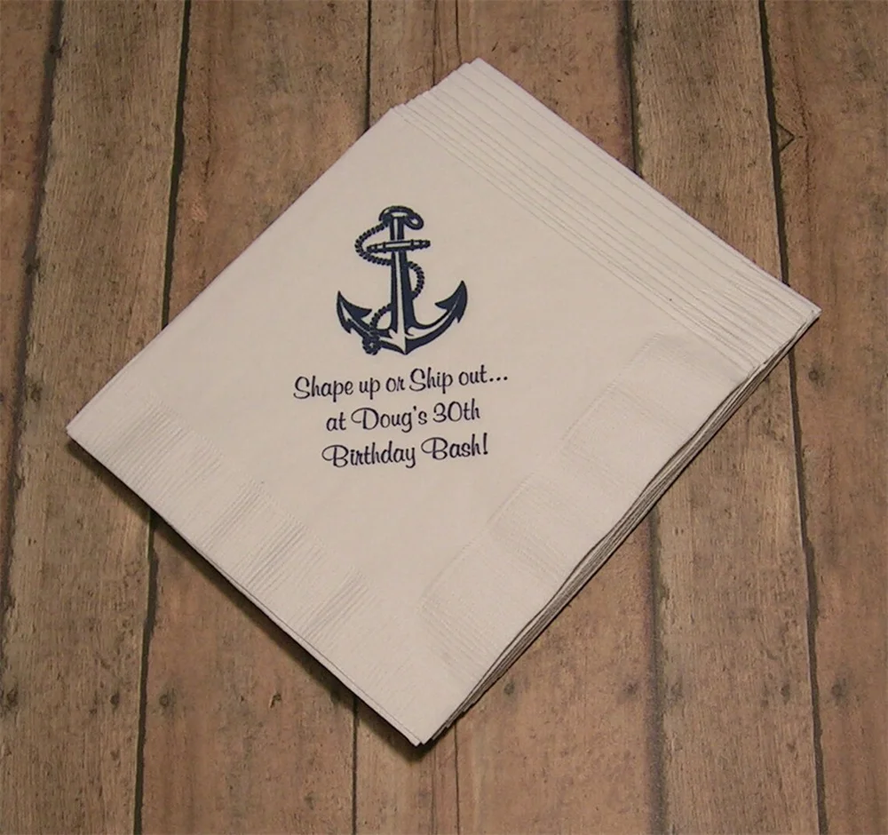 50PCS Nautical birthday napkins anchor napkins personalized party napkins custom cocktail napkins