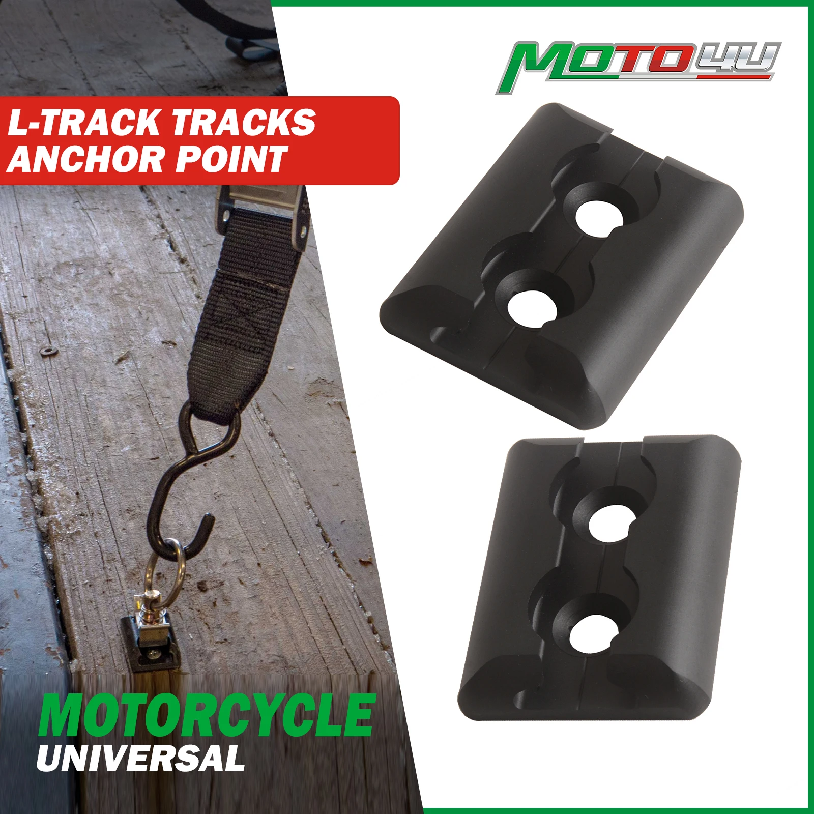 MOTO4U 2PC Aluminum L-Track Universal Cargo Control Black Tracks Anchor Point Tie Down Kit On Fitting Kit Securing Motorcycle