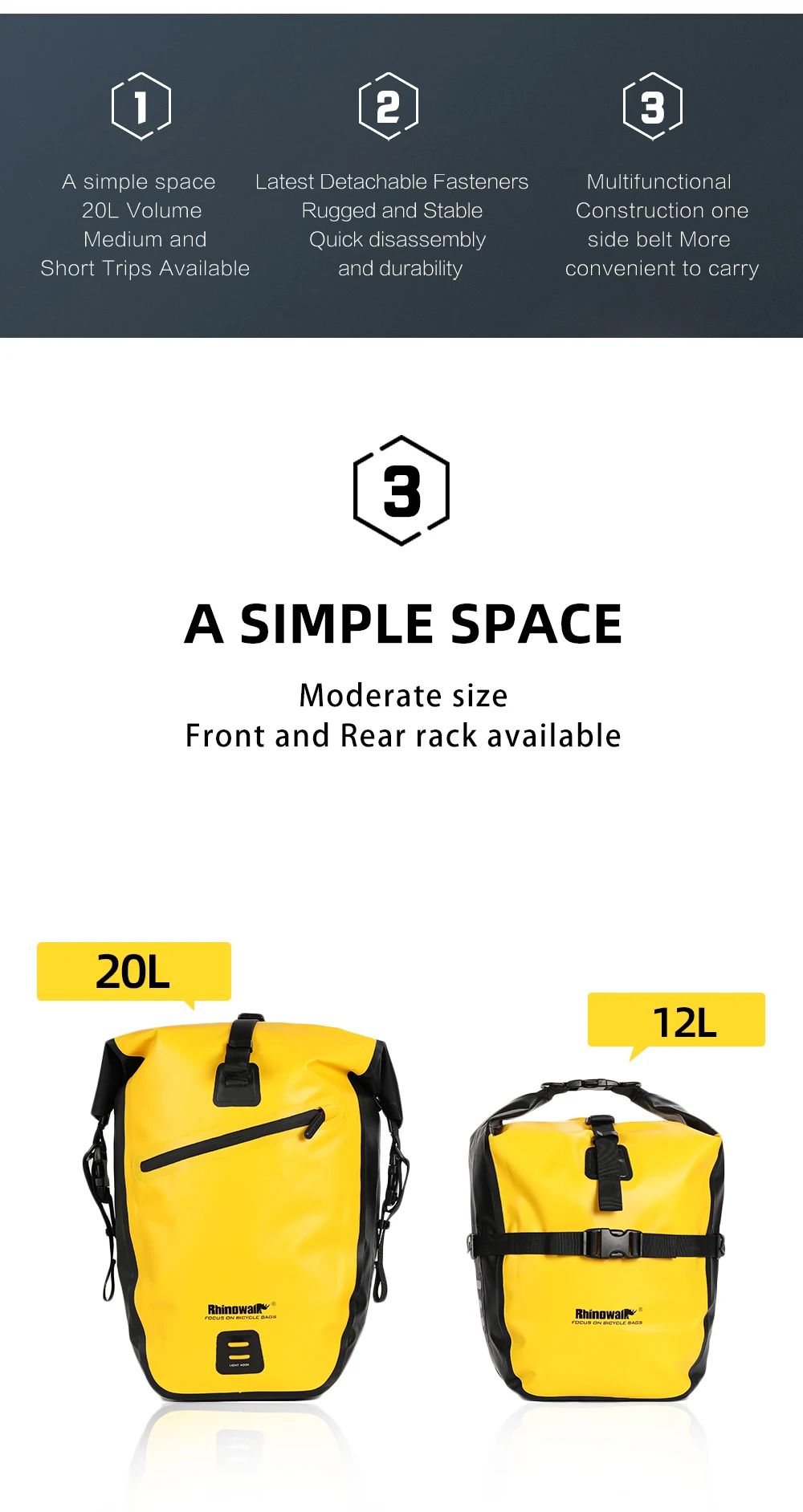 Rhinowalk 7L-15L Fahrradtasche, 100 % wasserdicht, Frontgepäckträger, hinten, Fahrradgepäckträger, Radfahren, Tasche, Fahrradzubehör, MTB – Detail 7