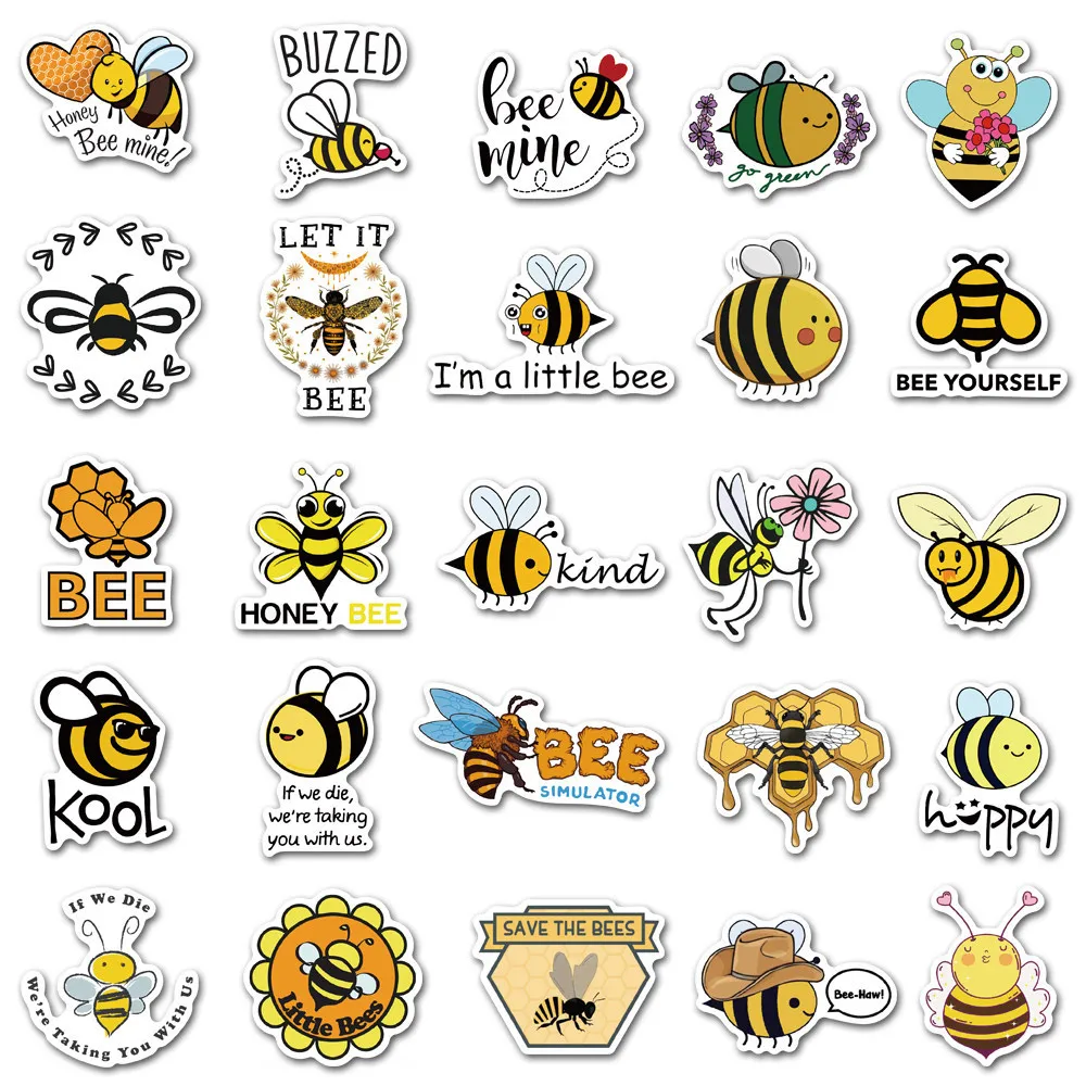 50PCS Cartoon Little Bee Graffiti Stickers Waterproof Notebook Suitcase Children's Toys Reward Stickers