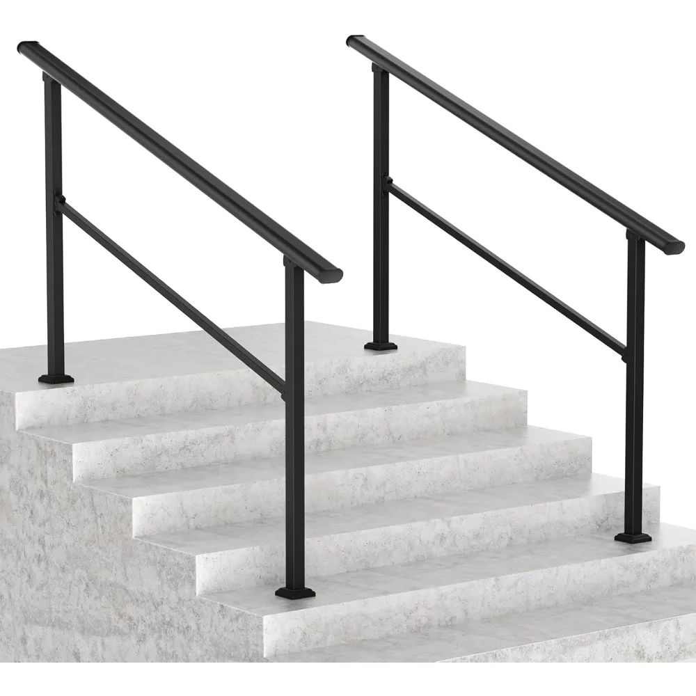 Exterior Porch Railing Kit for Steps (4-5) Outdoor Stair Handrails, Wrought Iron Style