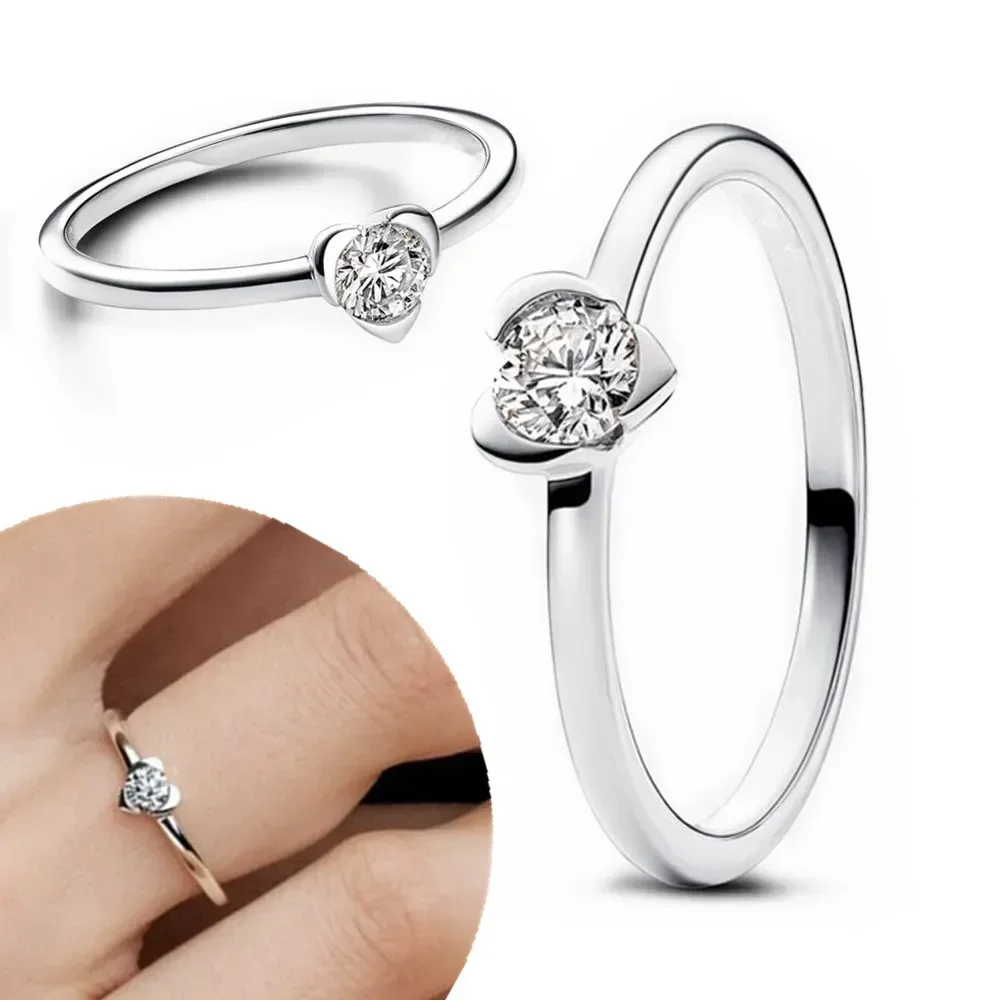 925 Sterling Silver Rings Heart Love Clear Zircon Sparkling Timeless Elegance Ring for Women Gift Fine Jewelry Anniversary