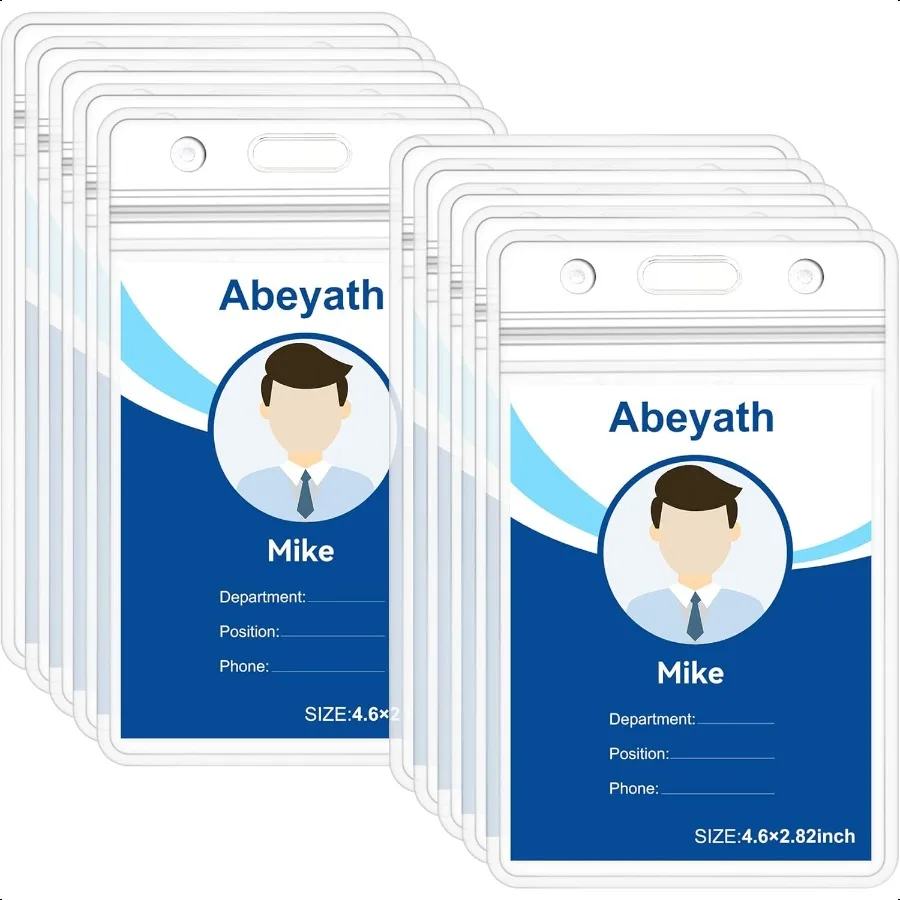 

10 упаковок, очень толстый держатель для бейджа с именем для удостоверения личности, сверхпрочный водонепроницаемый прозрачный пластик, ПВХ, вертикальный рукав, карман, закрывающийся