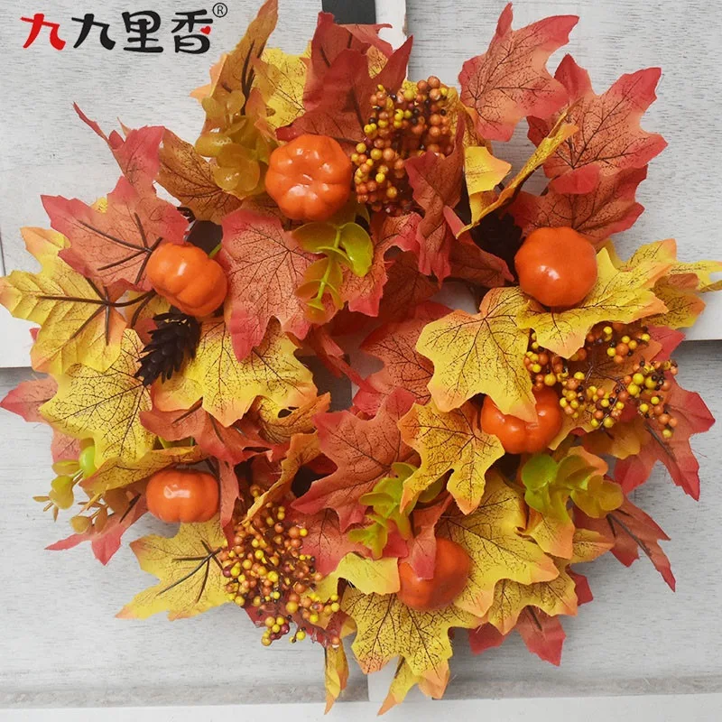 Autumn Wreath Gnome Hat Maple Leaf Wreath Christmas Decoration Front Door Hanging Ornament Window Restaurant Home Decor