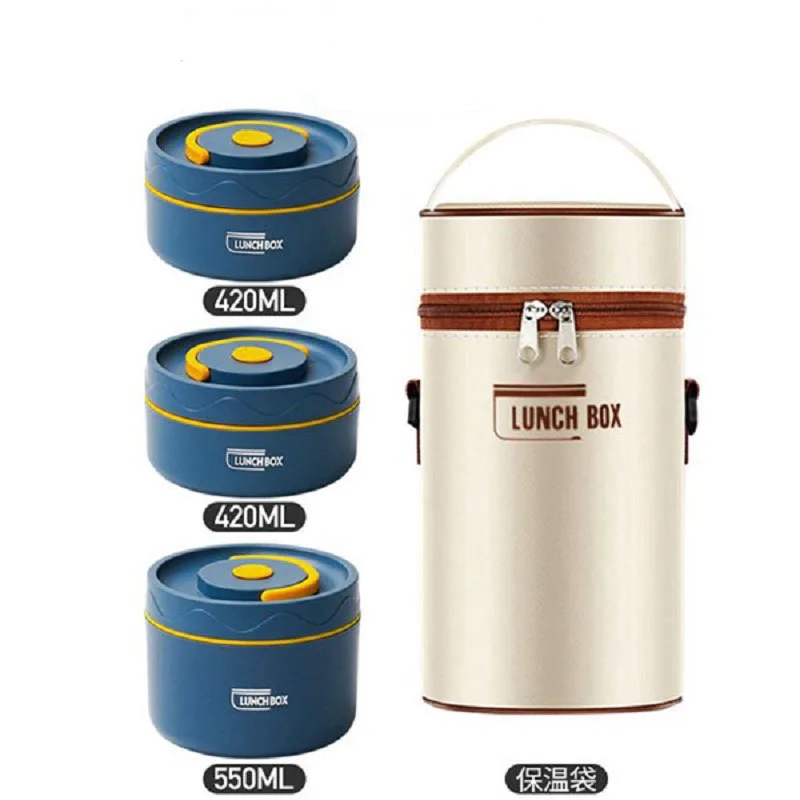 Recipiente de Almoço Térmico de Caixa Bento Portátil Recipiente Quente de Alimento Azul a 420ml 1pc Aço Inoxidável
