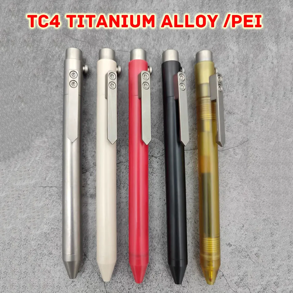 122mm Titanium Alloy PEI Bolt Type Tactical Pen With Back Clip Multi-functional Camping Signature Pen Self-defense Break Windows