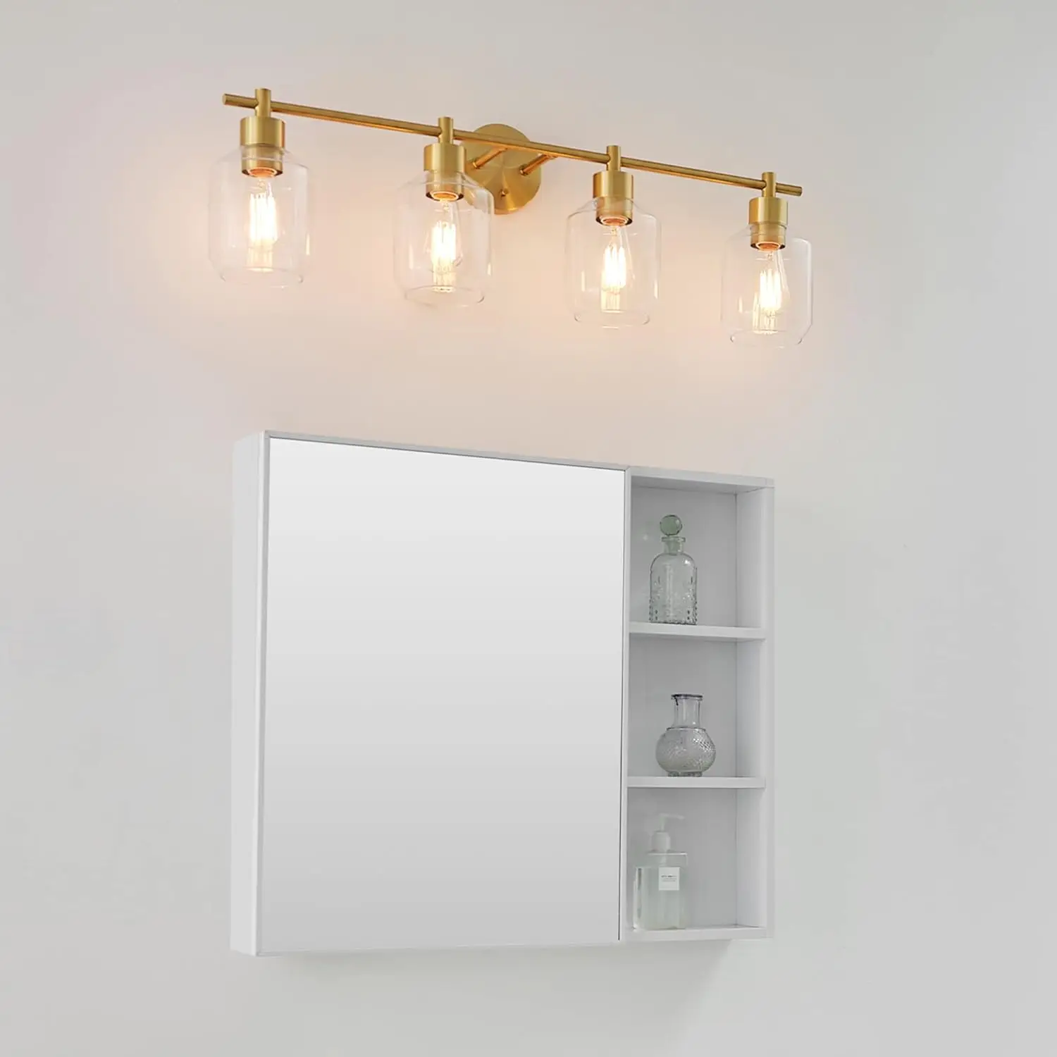 52083 Cannes 4-Light Vanity Light, Matte Brass, Opal Glass Shades, Bulb Not Included