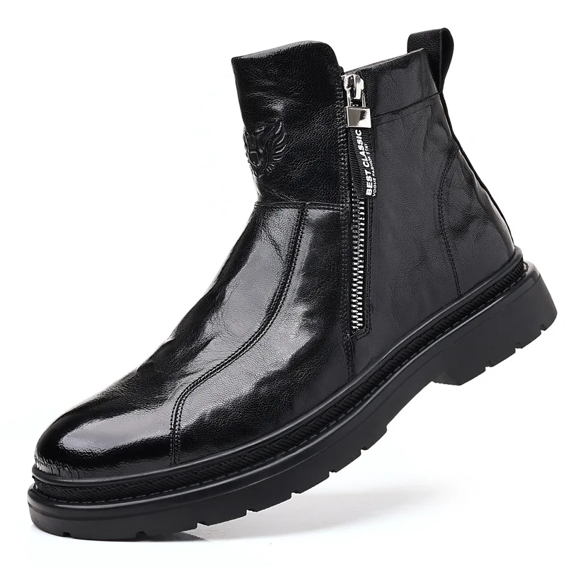 

Autumn Winter Genuine Leather Boots for Men Solid Color Fashion Casual Knight Boots Man New Designer Zipper High Quality Shoes