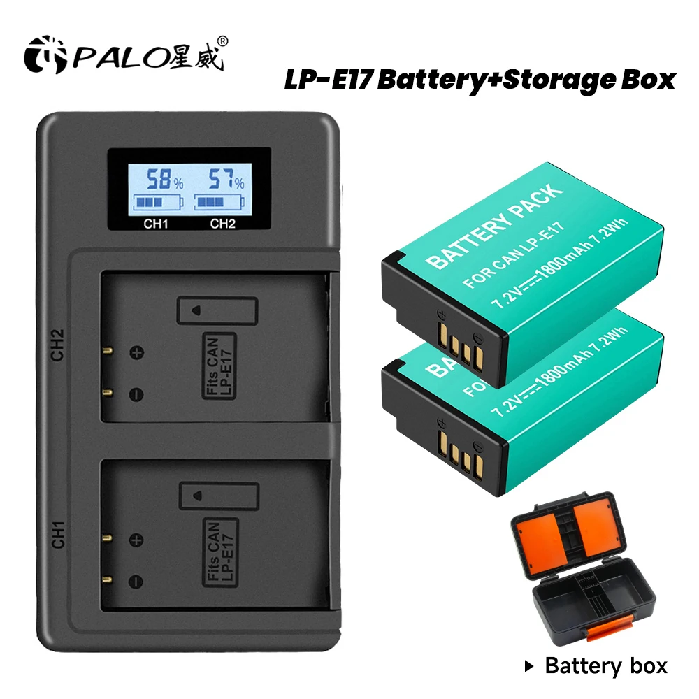 

1800mAh LP-E17 LPE17 LP E17 Battery+USB Charger+Battery Storage Box for Canon EOS RP, Rebel SL2, SL3, T6i, T6s, T7i, M3, M5, M6