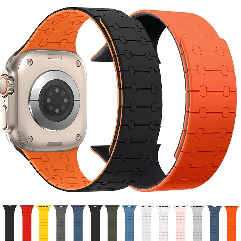 Силиконовый магнитный ремешок для Apple Watch Band Ultra2 49 мм 44 40 мм 42 мм 46 45 мм Браслет для IWatch Series 10 9 8 7 6 SE 5 4 38 мм