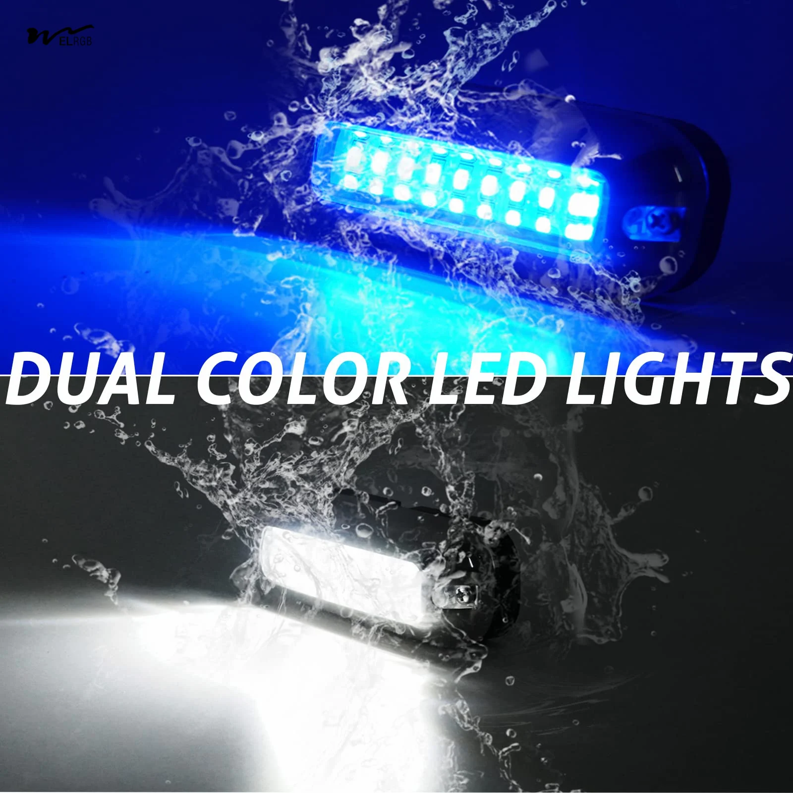 ثنائي اللون 42LED أضواء القارب الذكية IP68 مقاوم للماء ضوء تحت الماء مع زر واحد التحكم مستوى اللون الأزرق الأبيض للبحرية