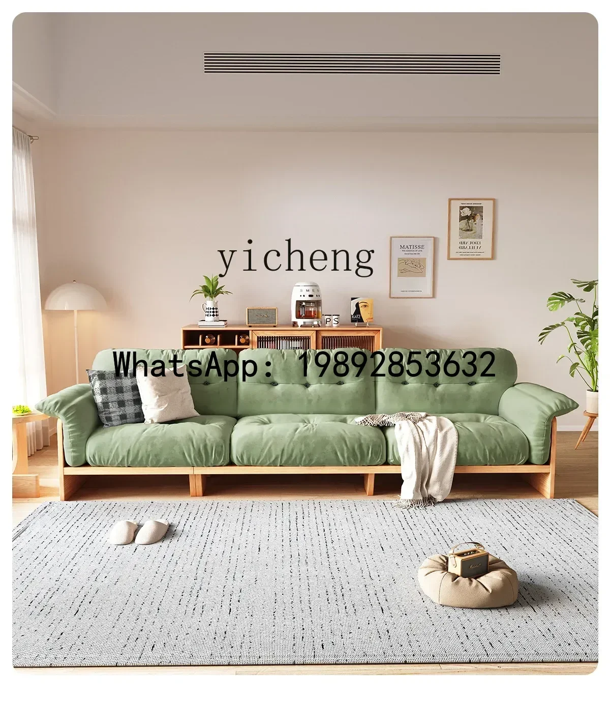 log dark green fabric sofa small apartment solid wood removable and washable sofa
