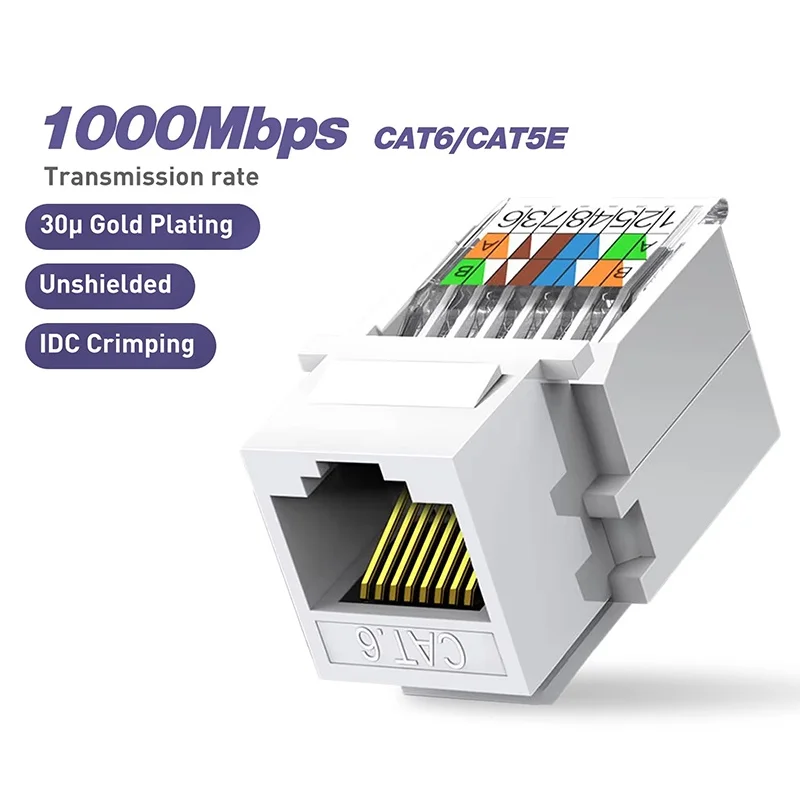 Panel de conexión de cable CAT6, adaptador de cable, módulo Jack RJ45, módulo de red para adaptador de pared, acoplador, módulo de panel de conexión de red, 1-10 unidades