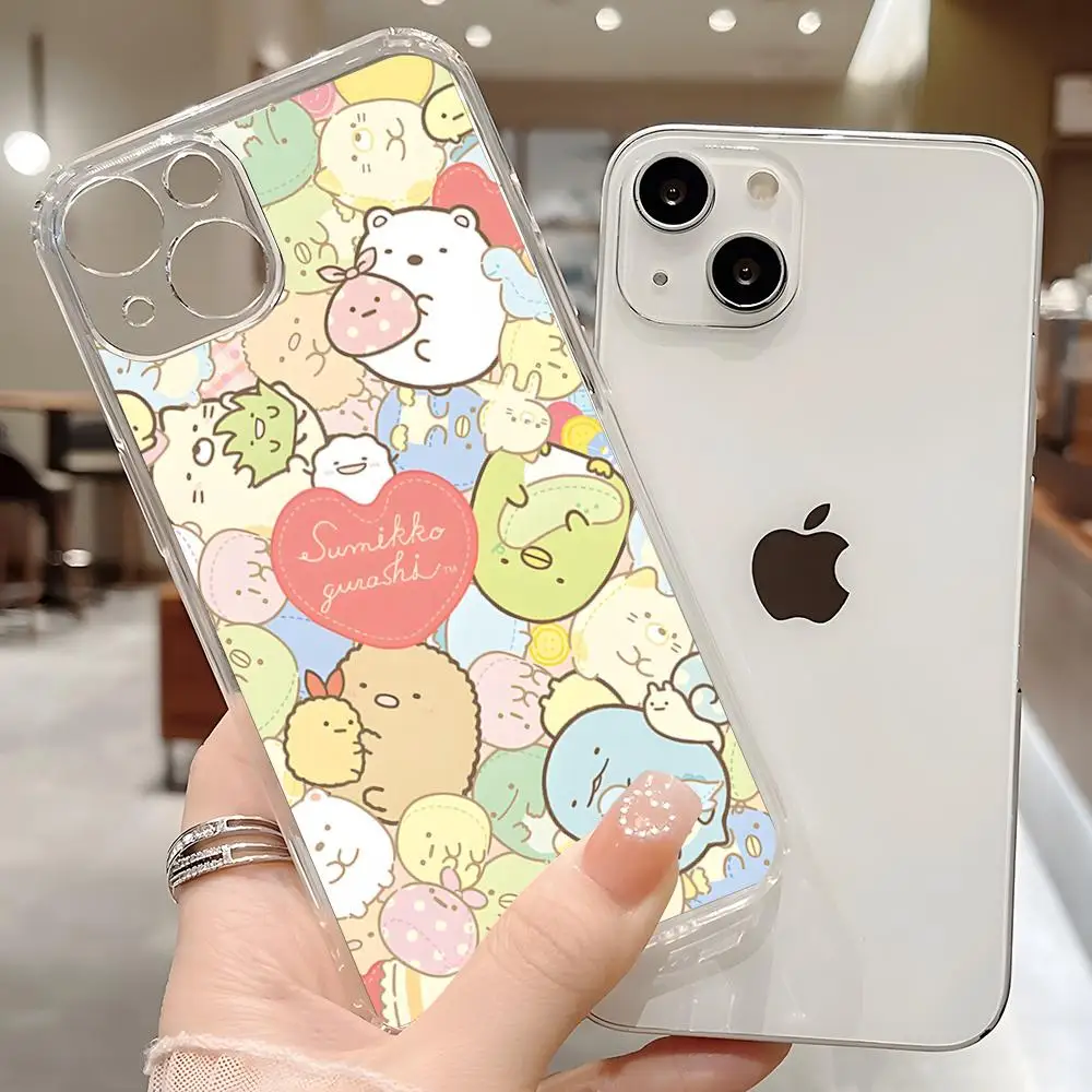 Cartoon Cute S-Sumikko Gurashi Phone Case For Iphone 16 15 11 Pro Max 12 Mini 13 14 Xr Xs 6 6s 8 Transparent Soft Cover