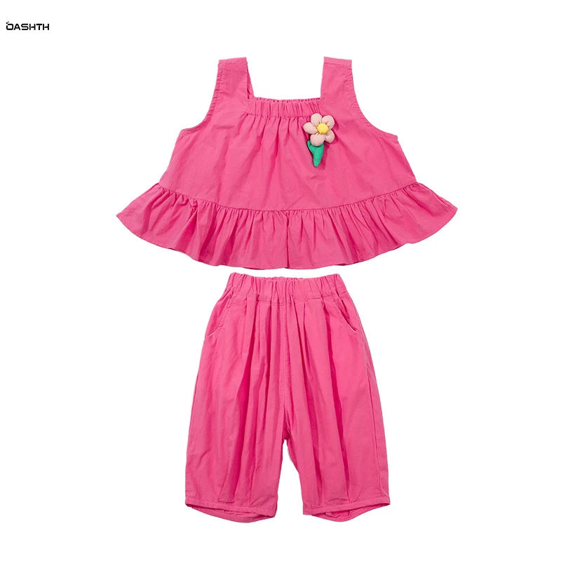 

OASHTH Children's clothing girls summer suit new sleeveless fashionable baby girl two-piece set