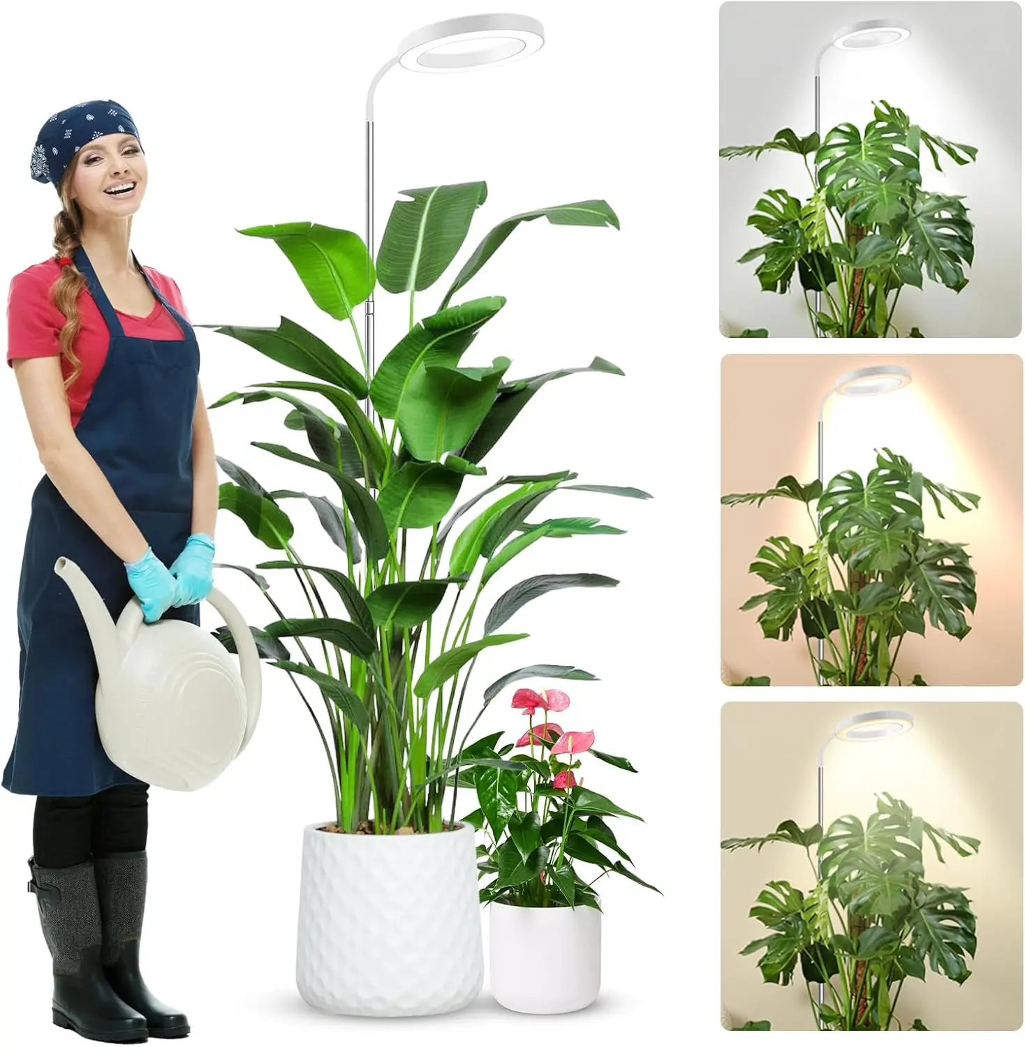 

65in Full Spectrum Grow Light, 80 LEDs, 3 Colors, Timer, Dimmable, Adjustable Gooseneck, White