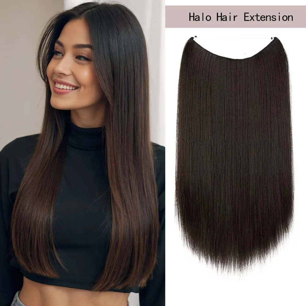 

22 Inch Fish Line Wire Hair Extensions Invisible Synthetic High Temperature Fiber Clip in Human Hair Extensions With 4 Clips