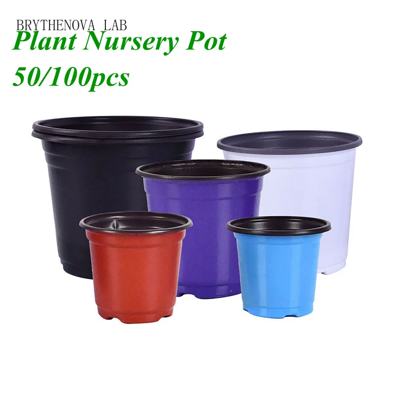 100pcs 50/ Flowerpot Plastic Grow Box Fall Resistant Tray Garden Home Plants Nursery Cup Transplant Flower Plant Pots ﻿9/12/15cm