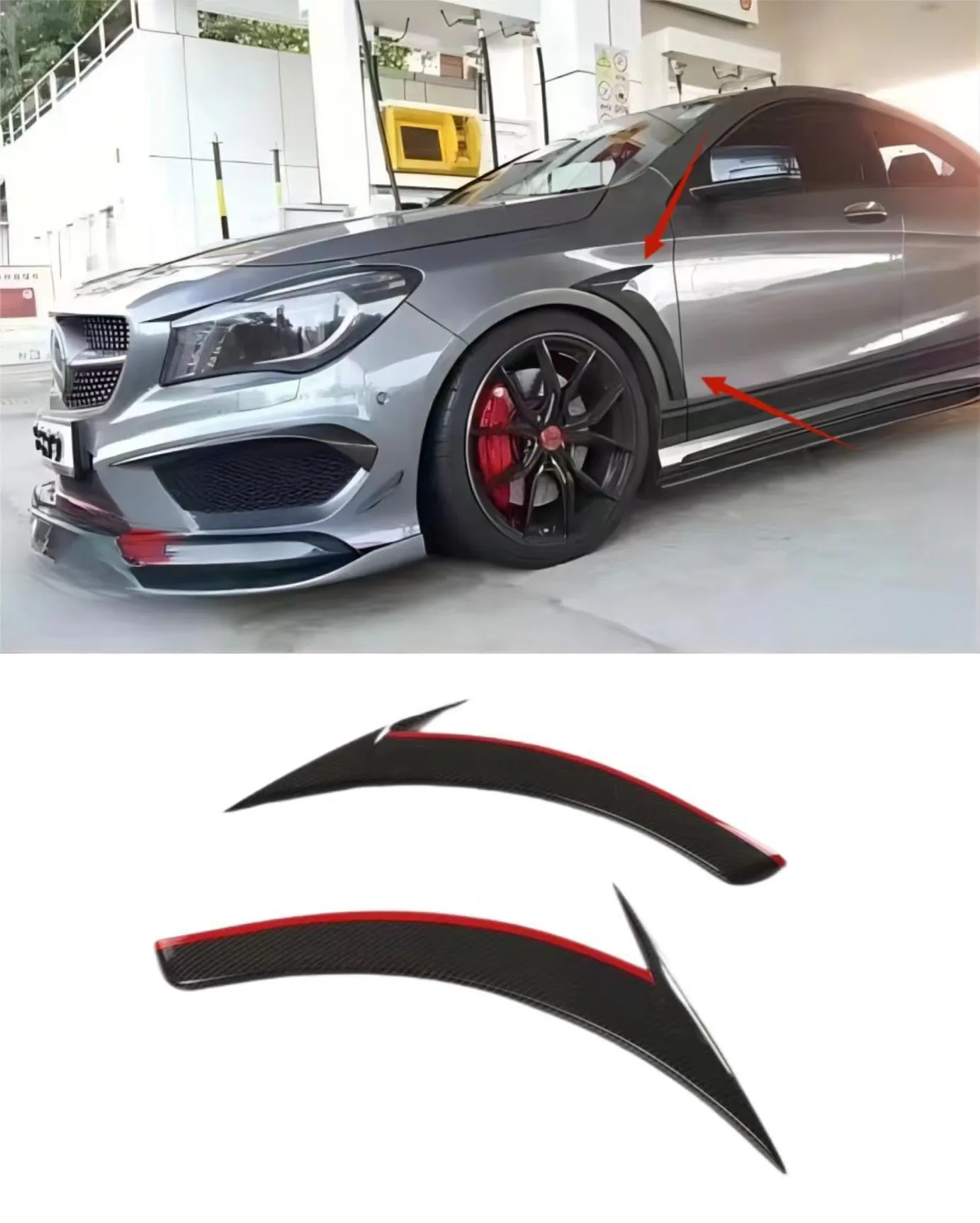 

For Benz CLA Class W117 CLA180 CLA200 CLA250 2013-2019 Front Fender Vent Fin Trim Covers Carbon Fiber FRP Car Body Kit 2PCS