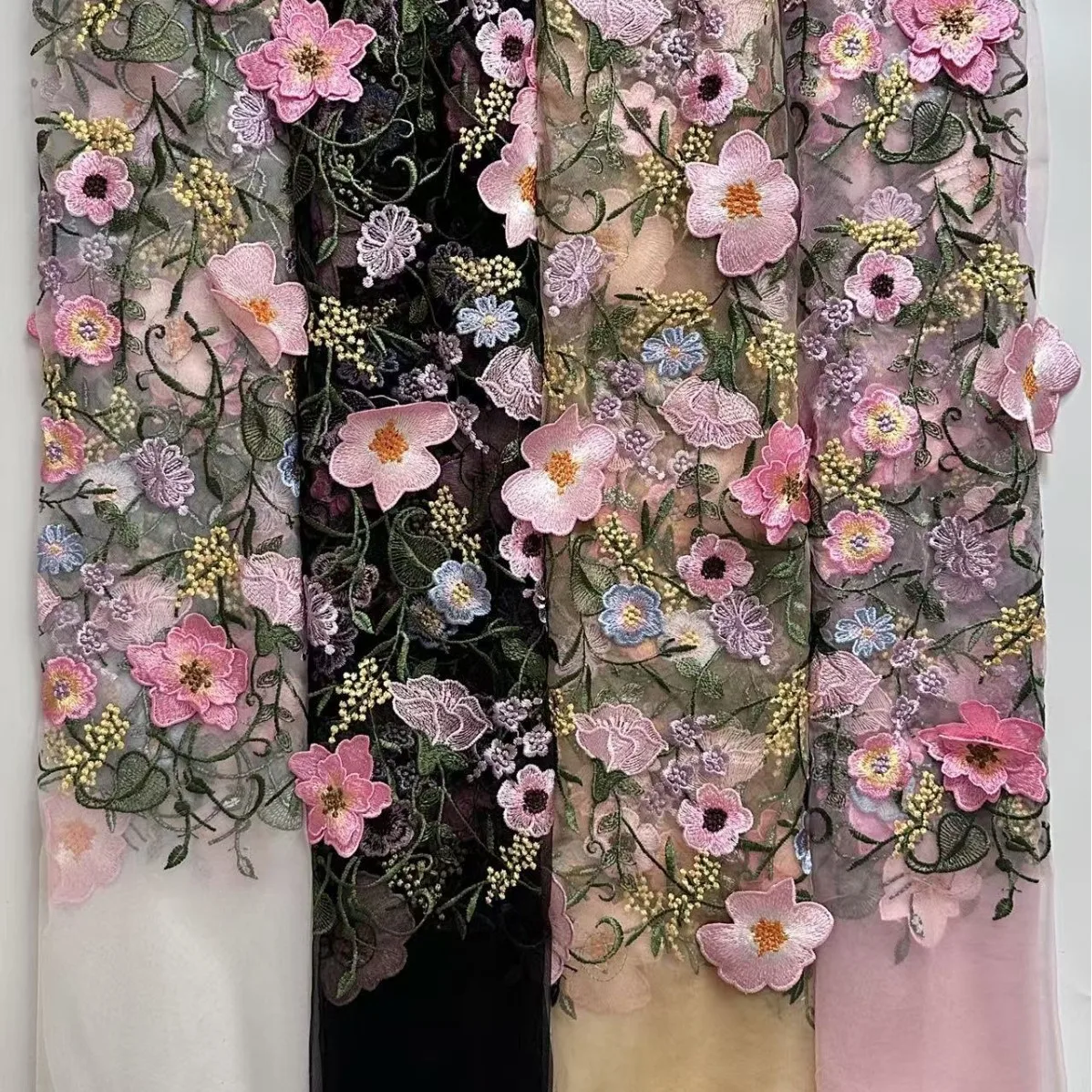 New Vintage Floral Fabric With Three-dimensional Full Width Embroidery Colorful Floral Feast Lace Accessories