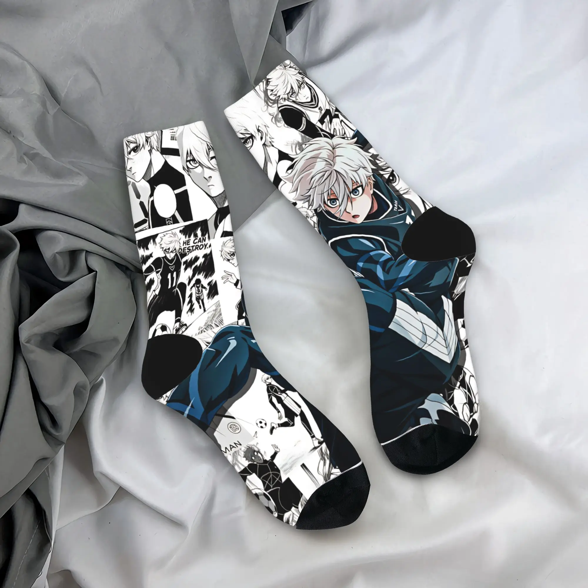 Calcetines Manga Nagi Seishiro para Hombre, Calcetines Transpirables de Ocio, Calcetines Antideslizantes con Diseño Gráfico para Otoño y Escalada, Regalo de Cumpleaños