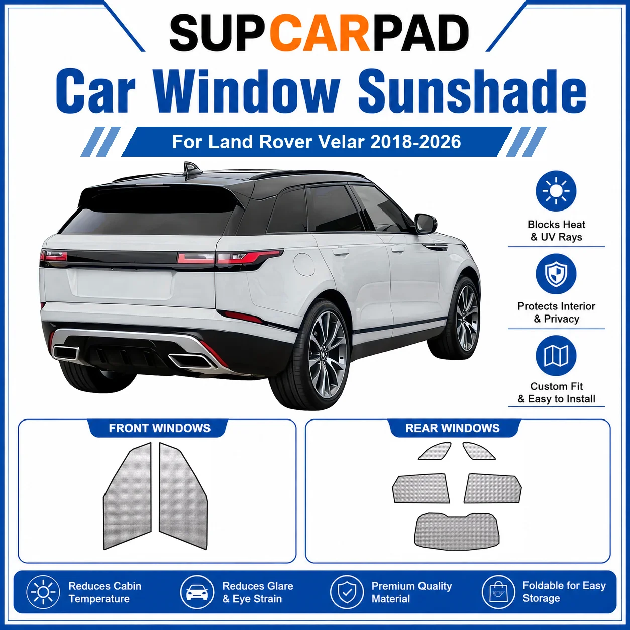 For Land Rover - Land Rover Velar 2018-2026 Full Set Car Window Sunshades UV Block Privacy Heat Insulated Foldable Car Curtain