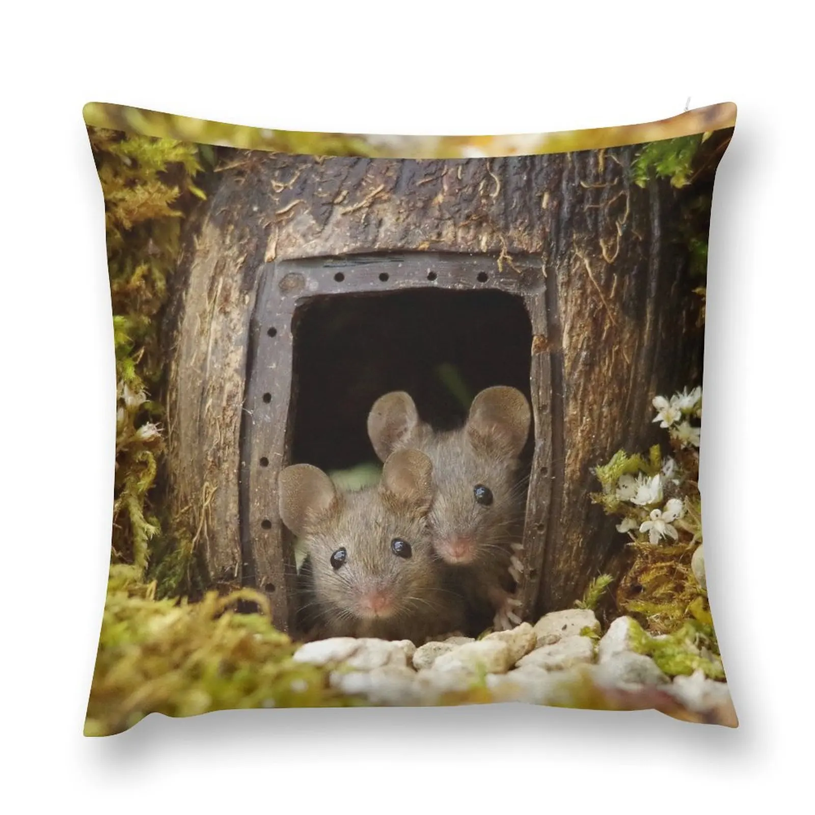 

two wild mouse at the wood pile door Throw Pillow Pillow Covers Decorative christmas cushions covers Cusions Cover pillow