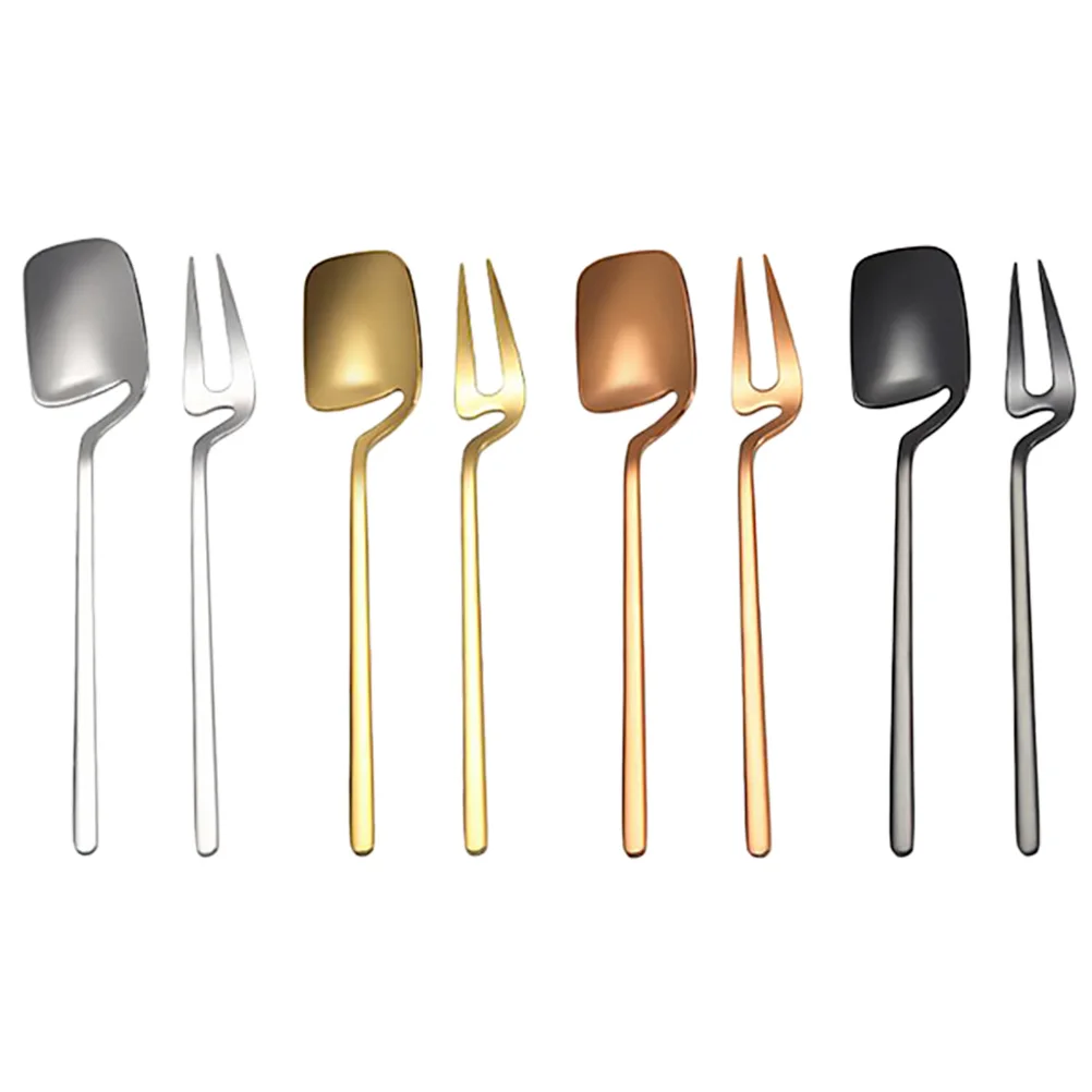 

Stainless Tea Spoon Dessert Forks Mixing Spoon U-Shaped Silver Gold Rose Gold Black Easy Clean Kitchen Barware
