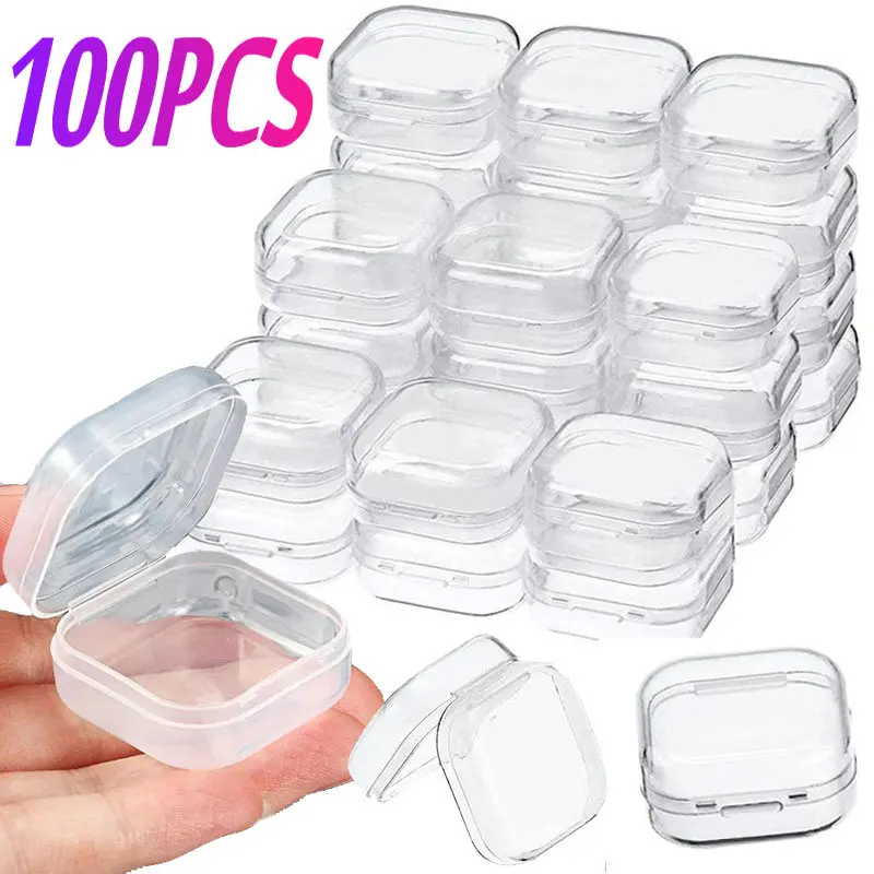 Empty Plastic Clear Mini Empty Square Small Box Jewelry Ear Plugs Container Nail Art Colorful Decor Diamond Storage Case