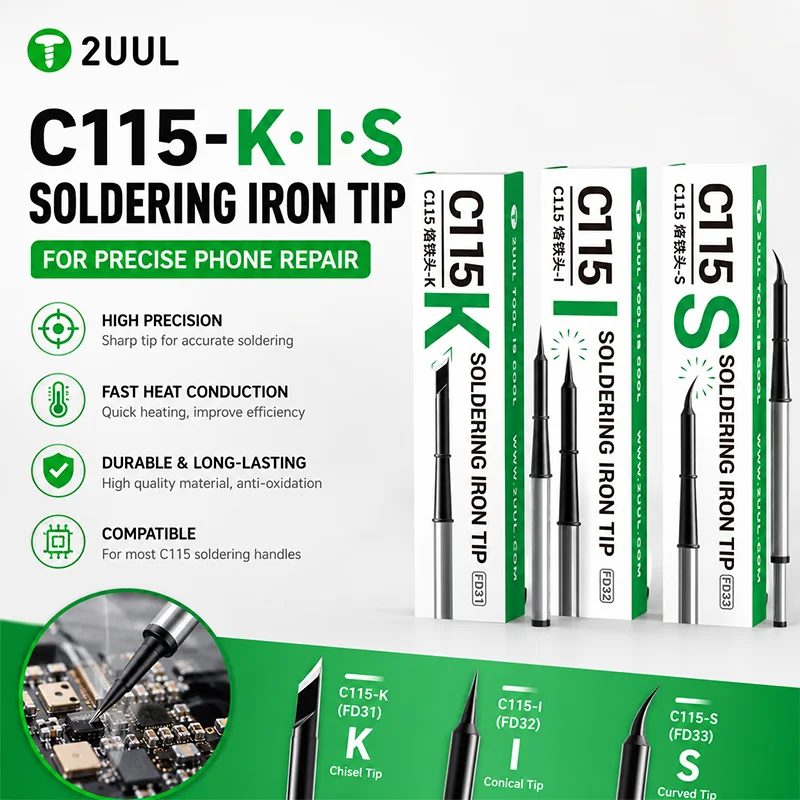 2UUL C115-I/S/K Soldering Iron Tip Precision Rapid Heating Core for SUGUN GVM T115 C115 Solder Station Welding Replace Tips