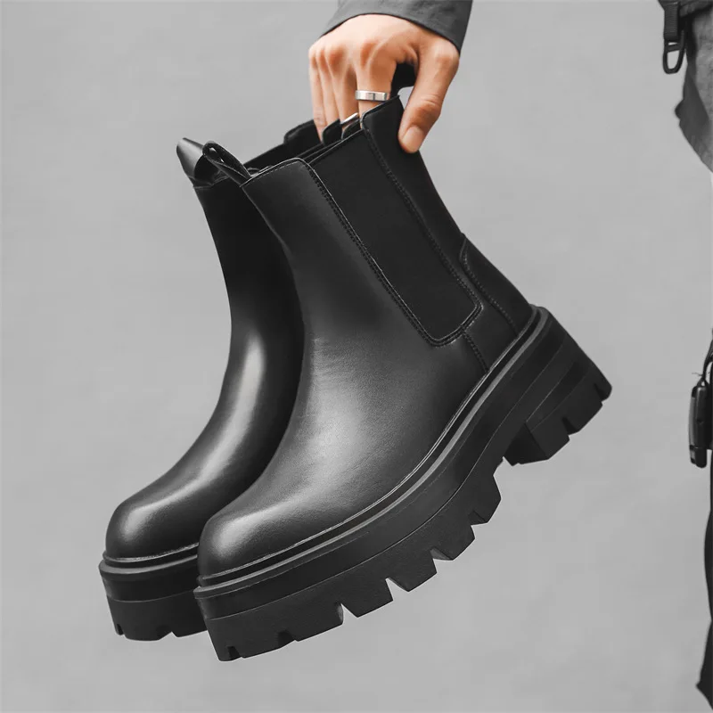 men luxury fashion punk stage high chelsea boots original leather shoes cowboy platform boot spring autumn long knight botas man