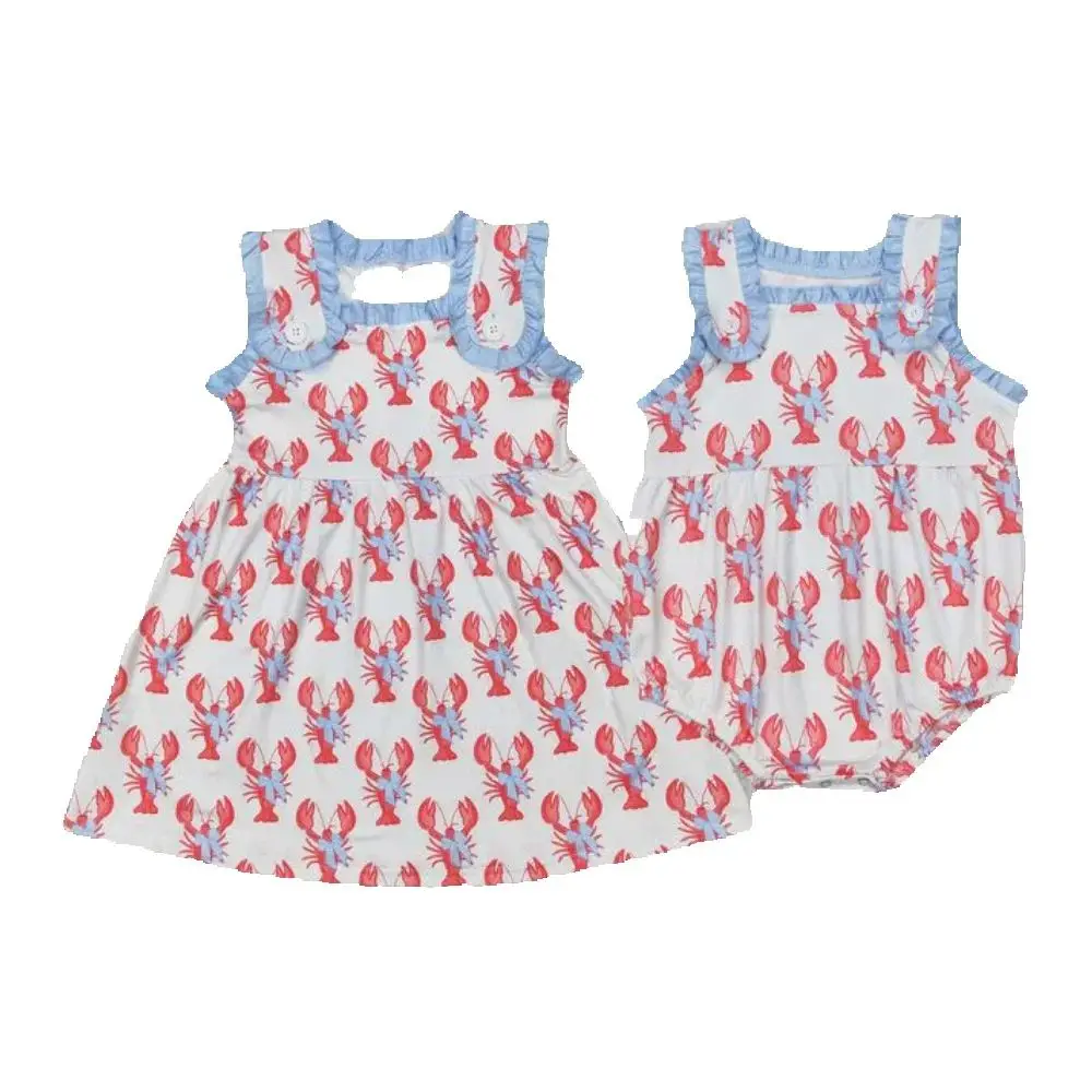 

Baby kids clothing Sibling summer girls Sibling Baby Girls Crawfish Bows Straps Rompers Dresses