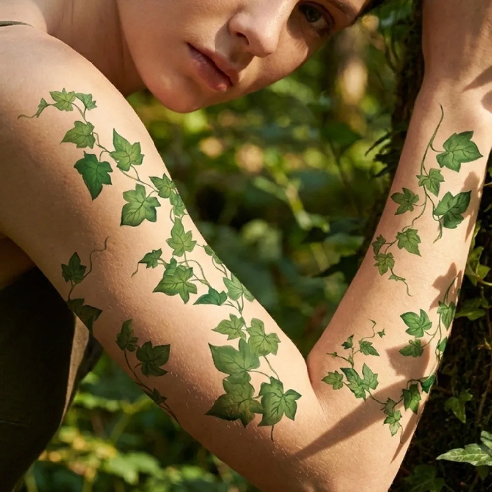 

5 Sheets Elf Fairy Green Leaf Temporary Tattoos Long Lasting Waterproof Vine Stickers Tattoo Stickers DIY Facial Art