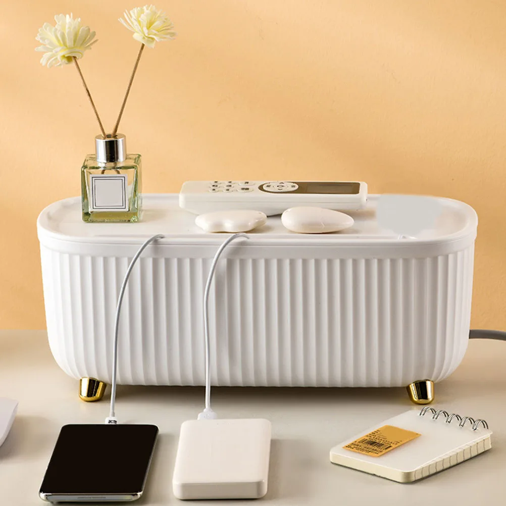 

Wooden Style Cable Storage Box with Lid Large Capacity Power Strips Adapters Chargers Organizer ABS Material Anti-Tangle Home