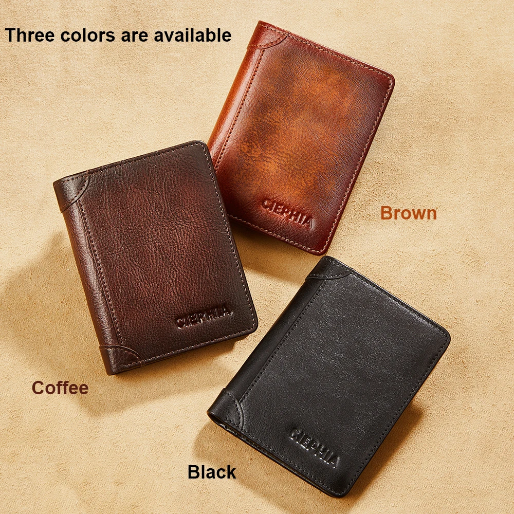 Genuine Leather Wallets for Men Vintage Short Multi Function Business Purse RFID Blocking Zipper ID Credit Card Holder Money Bag