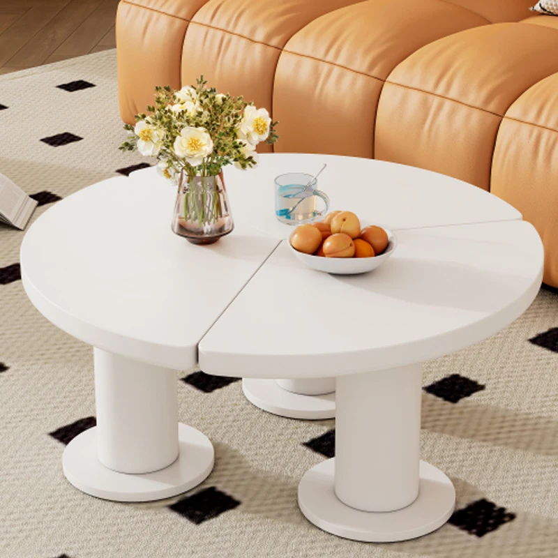 ON-TREND Φ39,4'' Mesa de centro redonda en forma de pétalo de fácil montaje, mesa central estilo crema con 3 patas gruesas, blanco