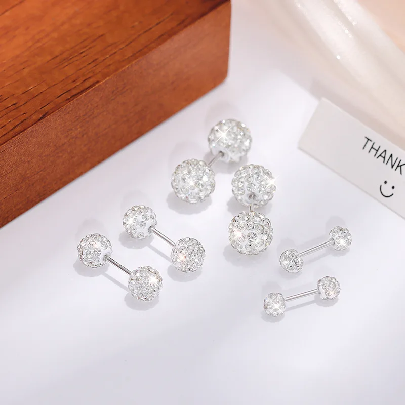 925 Sterling Silver Paved CZ Ball Stud Earrings  Multiple Sizes (4/6/8mm) Shiny Minimalist Jewelry for Women Daily Accessory
