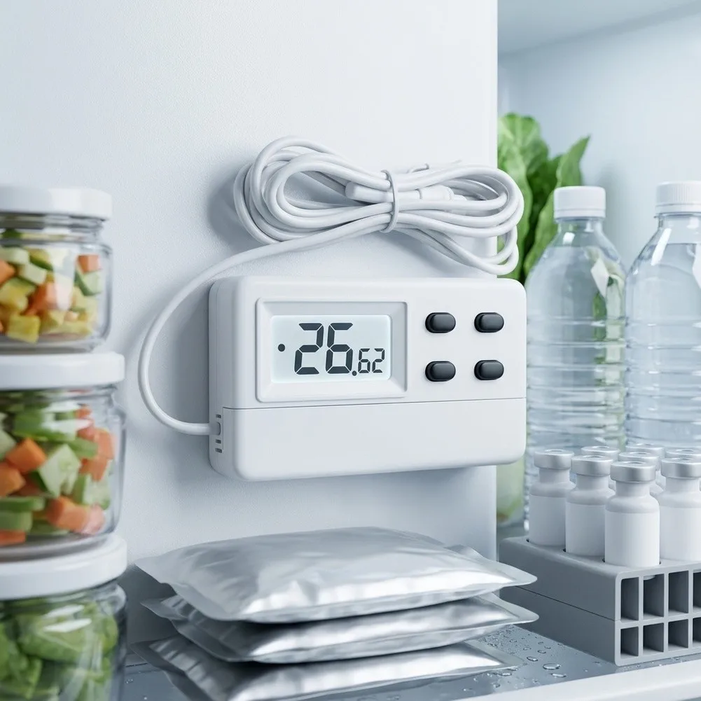 For Refrigerator Thermometer with Alarm for Temperature Deviation in Fridge and Applications Clear LCD Display