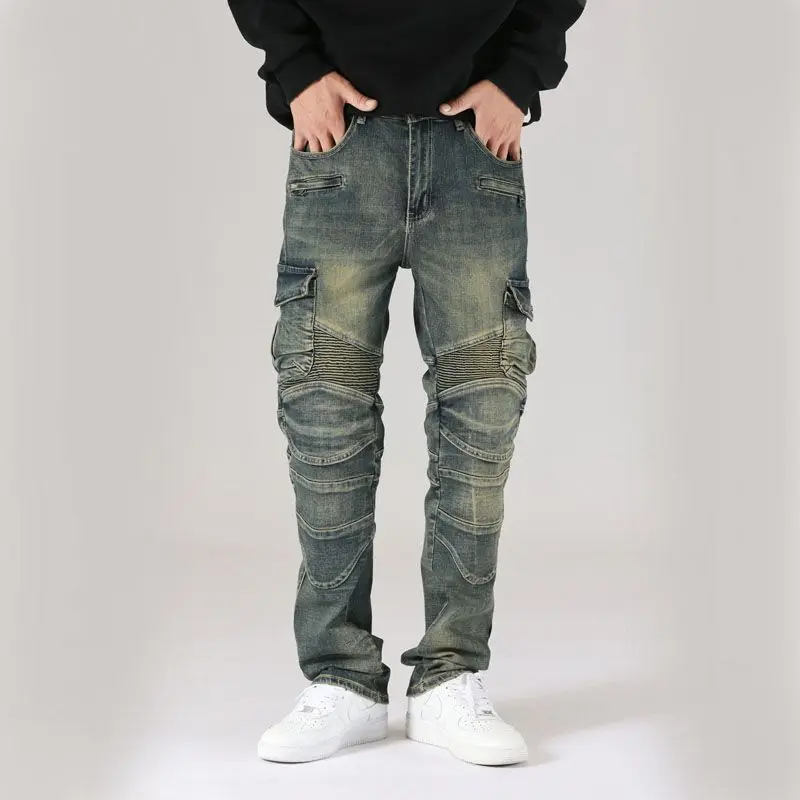 

New Loose Straight Washed Men's Jeans Casual High Street Vintage Y2k Pants Stock Multi pocket Jeans Trousers for Men