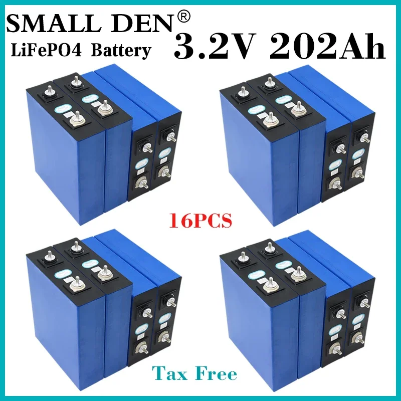 16PCS 3.2V 200Ah 202Ah Lifepo4 battery 3C High power DIY 12v 24v Electric car boat RV Yacht golf cart Off road Solar Wind energy