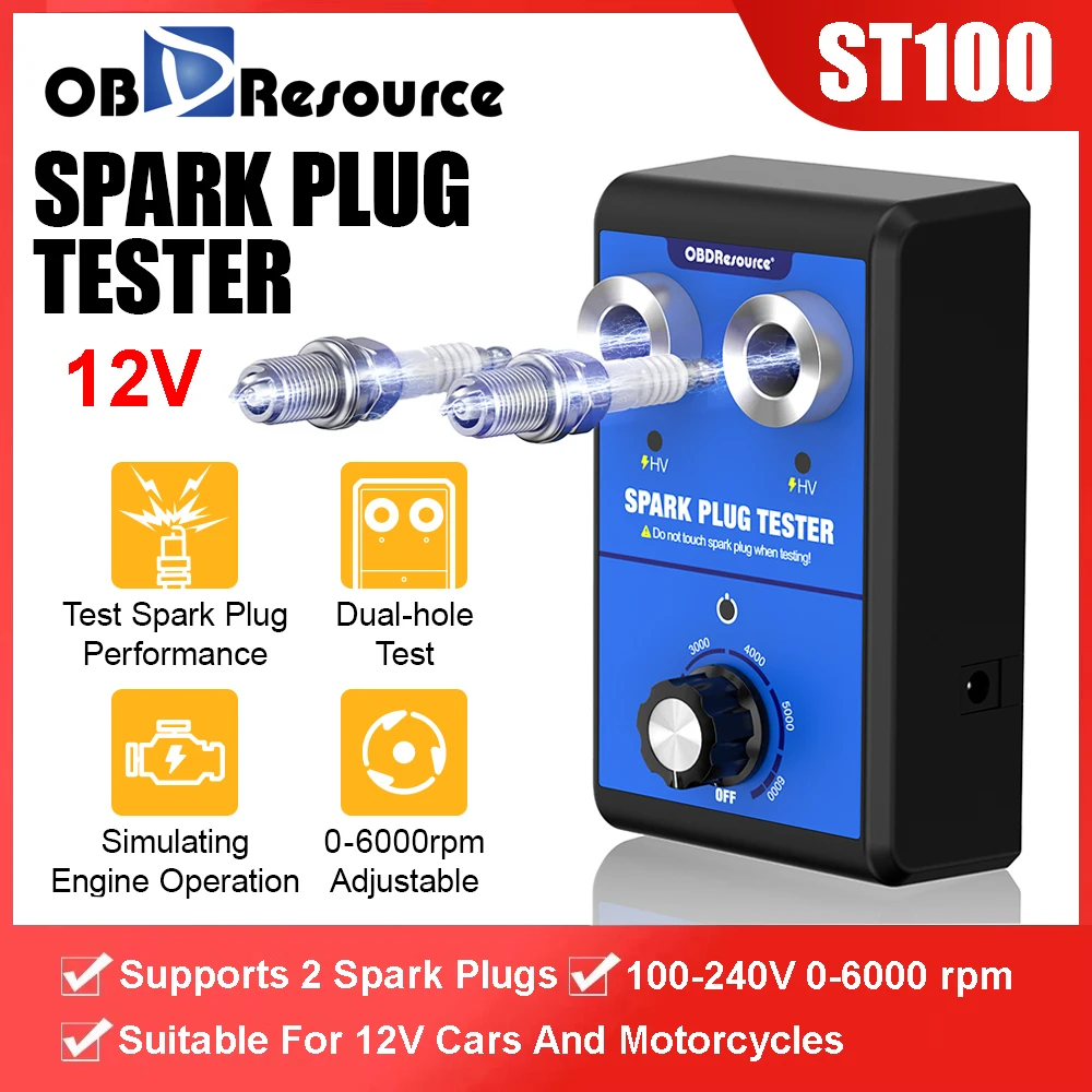 OBDResource Car Spark Plug Tester Dual Hole 0-6000rpm Working Frequency for 12V Gasoline Spark Plug Testing and Diagnostic Tool