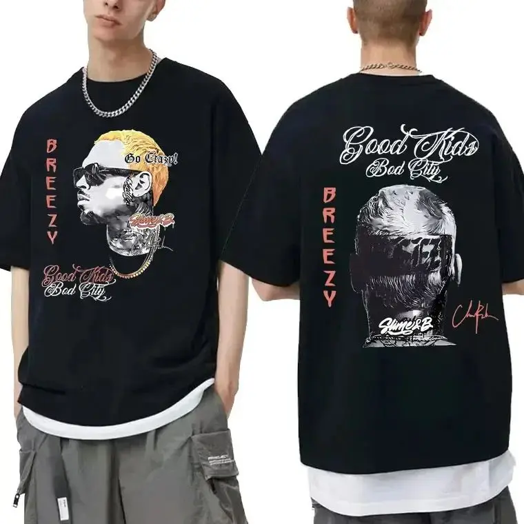 Rapper Chris Brown Breezy Graphics Tshirt Hip Hop Streetwear R&B Short Sleeve Tops  Cotton Men T Shirts Summer Unisex Tees