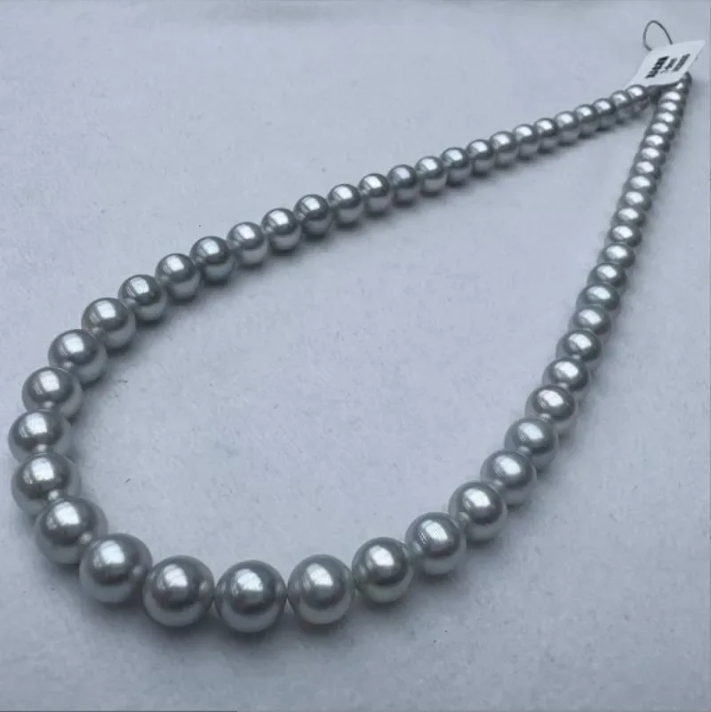 

925 Sterling Silver 9-10mm Pearl Necklace Real Sea Gray Nearly Round High Luster Pearl Fashion Wedding Jewelry Gifts for Women