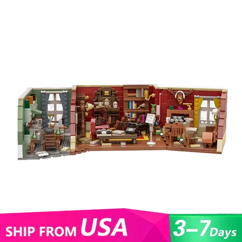 

Фильм MOC Шерлок Холмс 221B, строительные блоки для квартиры, комнаты с видом на улицу, модель дисплея, кирпичная головоломка, сборка, игрушки для детей, подарок