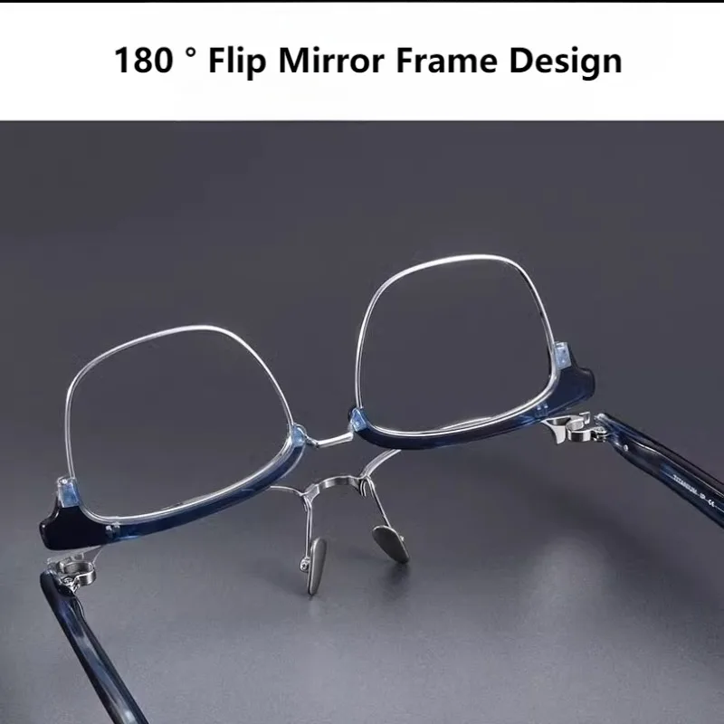180 ° Flip-up Design Titanium Acetate Glasses Frame Retro Eyebrow-Rim Square Eyeglasses Men Large Face Optical Prescription Lens - Image 2