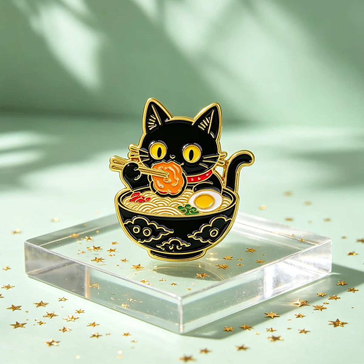 2/3-teiliges Set Niedliche Schwarze Katze Emaille-Anstecknadel Japanische Nudel Cartoon-Abzeichen für Rucksäcke Kragen Reversnadel Hut Schmuck Geschenke für Freunde – Detail 4